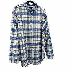 Banana Republic Oxford Slim Fit Blue Green Plaid Corduroy Trim Mens Shirt XXL